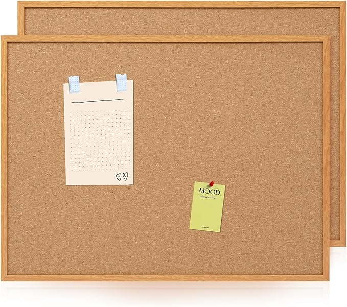 2 Pack Cork Board Bulletin Board 30" x 42", Oak Framed 4x3 Corkboard, Office Board for Wall Decor, Large Wall Mounted Notice Pin Board with 30 Push Pins for School, Home & Office