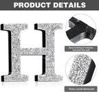 Qunclay 5.7" Silver Crystal Diamond Bling Letters Crushed Diamond Decoration Wooden Glitter Letter with Screw and Hooks Rhinestone Gift for Wedding Y2k Mcbling Bedroom Wall Decor (Letter H)