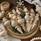 Yunlly 18 Pcs Neutral Christmas Ornaments Textured Christmas Tree Decor with Hanging Loop Modern Brown Hanging Ornaments Finial Shatterproof Decor for Xmas Vintage Rustic Farmhouse (Retro White)