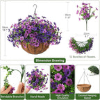 Artificial Faux Hanging Baskets Flowers Plants for Outdoor Spring Decoration, Fake Silk Daisy Outside Indoor UV Resistant Look Real Yard Patio Front Porch Garden Balcony Home Decor(Double Purple)