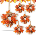 6 PCS Mini Fall Wreaths for Kitchen Cabinet 9 Inch Fall Maple Leaf Wreath for Front Door Small Autumn Hanging Wreath Thanksgiving Candle Ring for Farmhouse Home Porch Wall Window Table Decoration