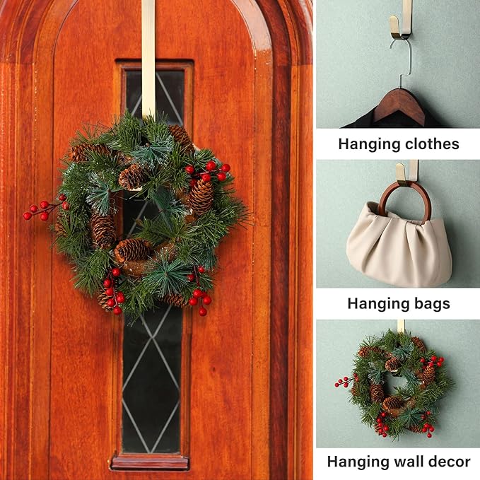 Zhehao 3 Pieces Christmas Decor Metal Wreath Hangers Over The Door Light Handy Wreath Hanger Hanging Hook (10 Inch, Antique Bronze Color)