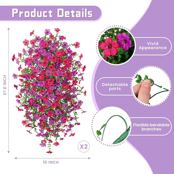 Fake Artificial Hanging Flowers for Outdoor Spring Decor 2PCS Faux Silk Flowers Plants for Outdoor Outside Planter UV Resistant Daisy for Porch Front Door Patio Balcony Yard Decor