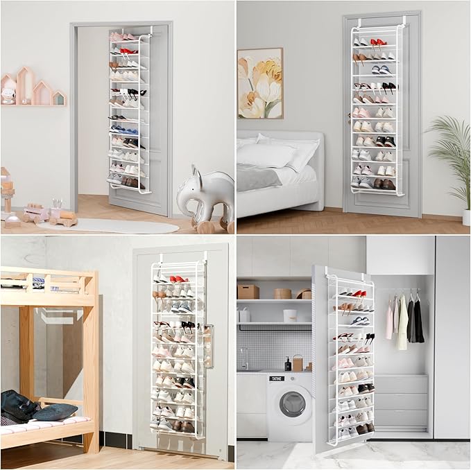 Whitmor 36 Pair Over The Door Shoe Organizer, 12 Tier Hanging Shoe Organizer, Heavy Duty Metal & Mesh Shoe Holder, Hanging Shoe Rack for Closet Organizer & Storage, 69"L x 21.7"W x 7.5"H, Matt White