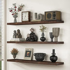 Fun Memories Floating Shelves for Wall Set of 2, Rustic Solid Elm Wood Wall Shelves 24 Inch - Invisible Bracket Mount for Living Room, Bathroom, Bedroom, Kitchen, Walnut