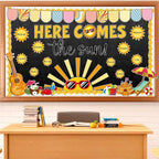 Summer Shine Bright Sun Bulletin Board Set Here Comes The Sun Paper Cutouts Classroom Decorations Tropical Beach Name Tags for Teacher Back to School Nursery Chalkboard Home Wall Door Decor Supplies