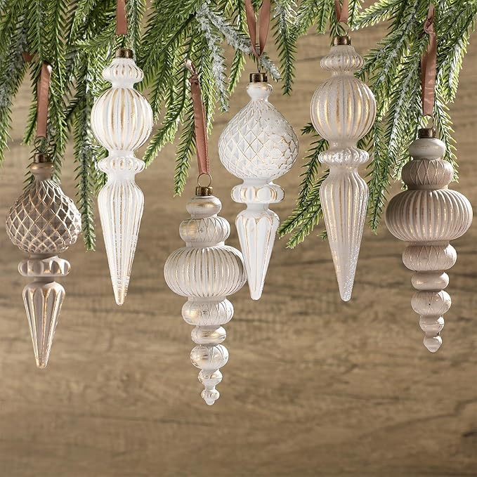 Yunlly 18 Pcs Neutral Christmas Ornaments Textured Christmas Tree Decor with Hanging Loop Modern Brown Hanging Finial Ornaments Shatterproof Home Decor for Xmas Vintage Rustic Farmhouse (Modern Color)