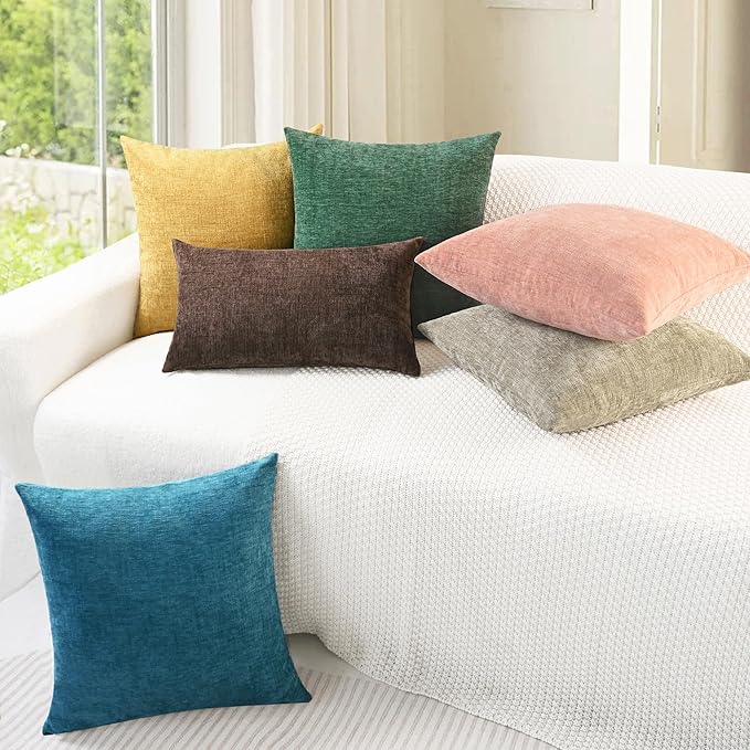CaliTime Throw Pillow Covers Decorative 18 X 18 Inches Pack of 2 Cozy Chenille Cushion Cases for Couch Sofa Bed Living Room Home Ocean Blue