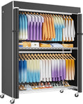 P8C Max Heavy Duty Clothes Rack（With Extended Width Design） Rolling Clothing Racks for Hanging Clothes with Lockable Wheels，51.2"W x 15.8"D x 80.5"H，Load 700LBS，White Rack with Black Cover