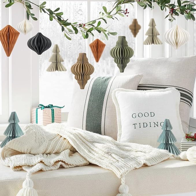 EASY JOY Christmas Party Decorations - 8 PCS Hanging Honeycomb Paper Ornaments Vintage Christmas Tree Decorations Paper Honeycomb Decor for Xmas, New Years Party, Ceilings, Home Decor