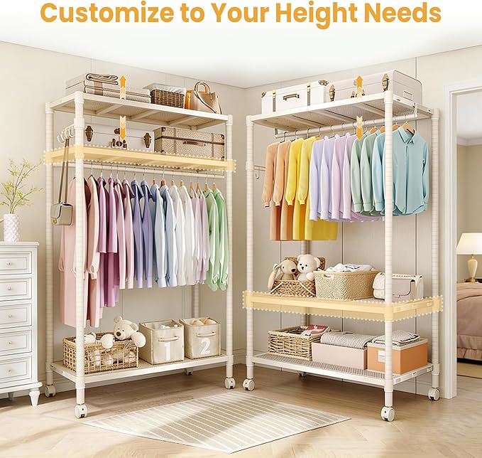 Heavy Duty Rolling Clothes Rack,Load 693LBS Clothing Racks for Hanging Clothes,Free Standing Closet Organizers and Storage Garment Racks with Wheels,Rods,Gray 70"H x 45"W x 18"D