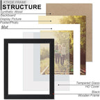 KTKDE 11x15 Picture Frame,Display Pictures 8.5x11 with Mat or 11x15 Without, Tempered Glass,15 by 11 Black Wooden Frame Wall Gallery Poster Frame best gift