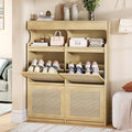 Shoe Cabinet with 4 Flip Drawers & 2 Top Drawers, Narrow Hidden Shoe Storage Cabinet for Entryway, Freestanding Shoes Organizer with Storage Space, 16-20 Pairs, for Hallway, Rattan SR57602Y