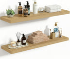 Vivelove 10" Deep Floating Shelves with Invisible Brackets, 30" Wall Shelves for Bathroom Bedroom Kitchen Living Room Laundry Room, Modern Rustic Shelves for Home Decor, 30"x10.2"x1.5", Set of 2, Oak