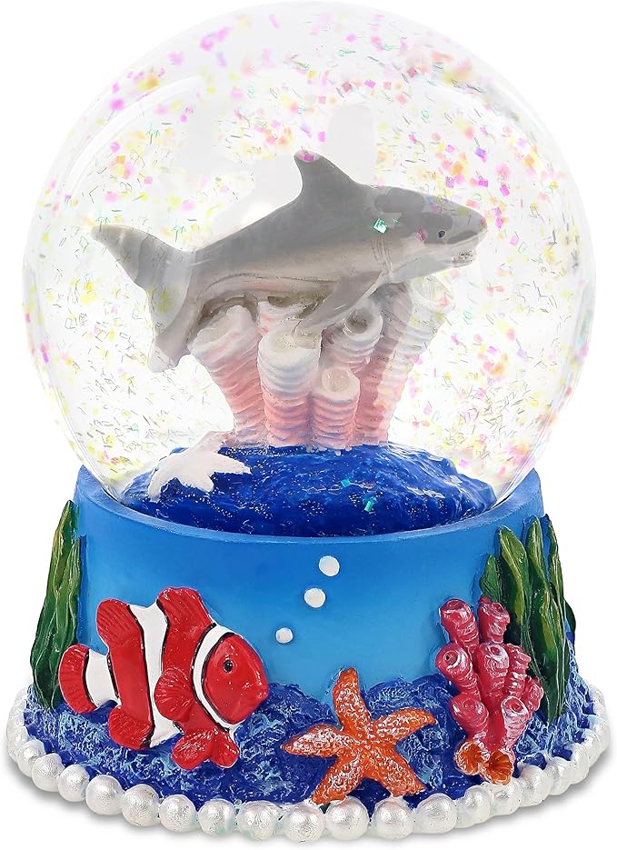 CoTa Global Shark Coral Snow Globe Decor - Elegant Pink Sparkle Glitter Inside The Snow Globe Figure, Animal Figurines for Kids and Adults, Collectible Snow Globes for Birthday, Christmas - 65 mm