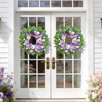 Spring Wreaths for Front Door Outside 24 Inch,Summer Wreath with Purple Morning Glory,Peony and Hydrangea,Spring Door Wreath for Indoor Outdoor Farmhouse Wall Proch Home Decor