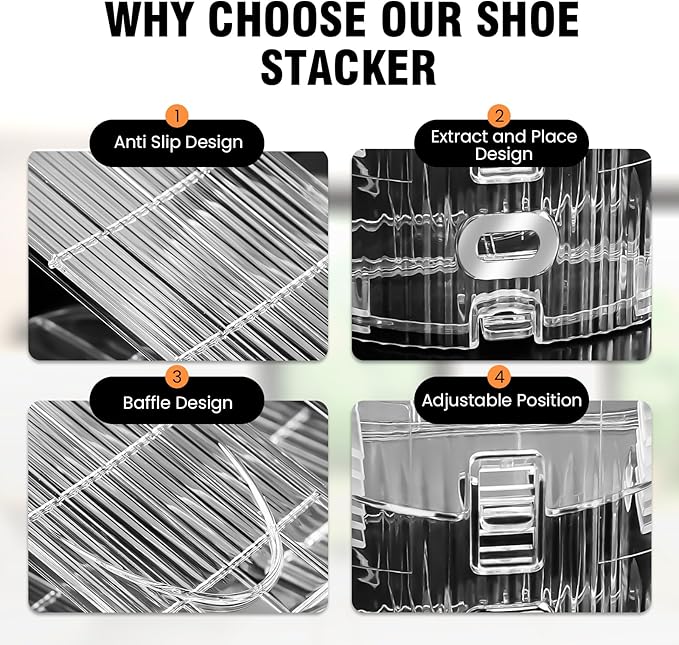 TOPNEW Shoe Slots Organizer for Closet 20 Pack Adjustable Level Shoe Stacker Holder Organization Double Layer Storage Space Saving Shoe Rack Organizer for Closet (Transparent)