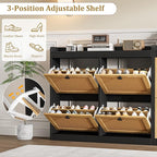 GarveeHome Shoe Cabinet Rattan with 4 Flip Drawers, Wooden Freestanding Shoe Organizer with Adjustable Shelves, Shoe Storage for Entryway, Closet, Hallway