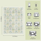 Washable 9x12 Area Rug - Light Green Vintage Floral for Living Room, Dining Room Under Table & Bedroom - Soft Low Pile, Non-Slip & Stain Resistan