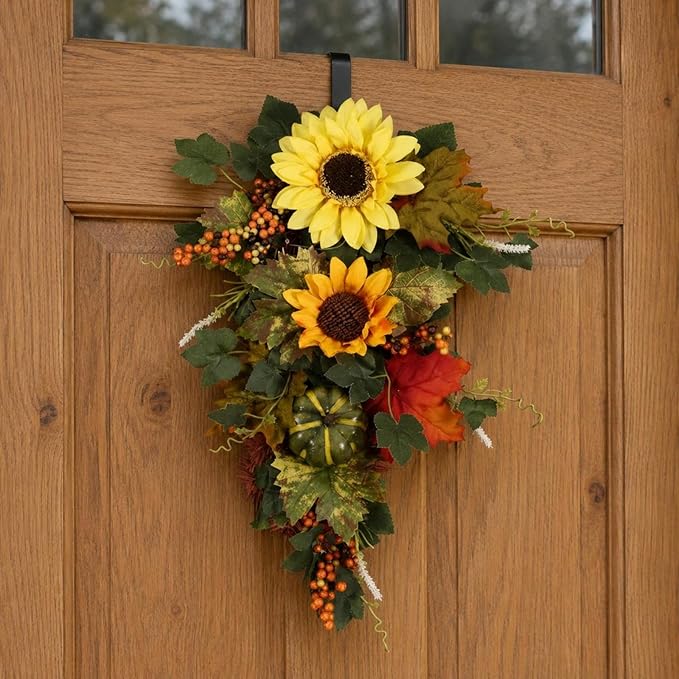 Blossoms Pumpkin Swag Artificial Autumn Door Swag Tree-Shaped Entryway Decor