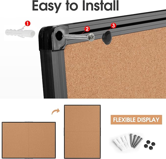 Extra Large Cork Bulletin Board 60" X 48", Foldable Notice Pin Board for Wall, Black Aluminum Framed 5'x4' Corkboard, Wall Mounted Noticeboard with 36 Push Pins for School, Home & Office