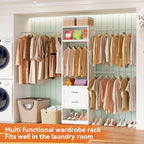 Metal Closet System, 4FT-8FT Closet Organizer System with 4 Expandable Hanging Rods and Metal Tower,79"H Walk in Closet System with 2 Drawers and Shelving,Built in Closet,Wall Mount,White