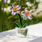 Pink Crystal Peach Blossom Flower Figurine 3.9‘’*2.9‘’ Elegant Tabletop Flower Ornament Collectible Home Decor Centerpiece