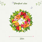 zjlmit 20 Inch Spring Wreath for Front Door, Artificial Silk Flower Wreath on Grapevine Base with Orange Rose-Style Blooms, Multicolor Floral Accents and Greenery, Indoor Wall Entryway Decor