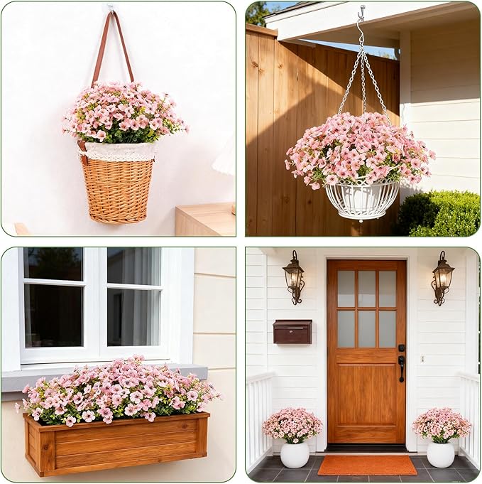 16 Bundles Artificial Flowers for Outdoor Realistic Faux Flower Spring Summer Garden Home Decoration, Hanging Daisy with Eucalyptus Leaves Fake Plants Greenery Balcony Porch Patio Front Door Decor