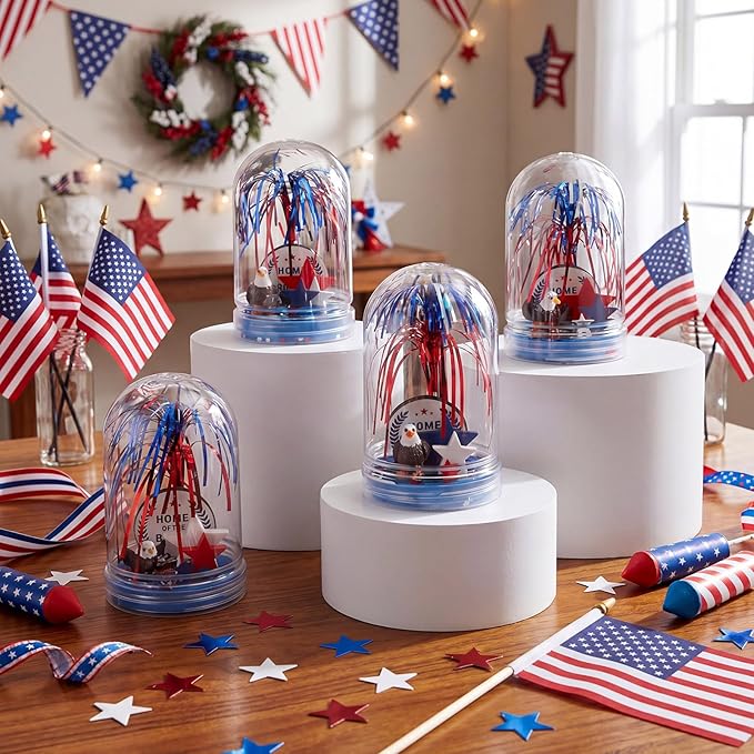Sotiff 12 Sets 4th of July Craft Red Blue White 250th Anniversary DIY Craft Bald Eagle Firework Picks Patriotic Flower Wreath Ornaments Heart Stars for Independence Day Patriotic Party Favors