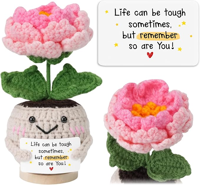 HEXMOZ Get Well Gifts for Women - Encouragement, Feel Better Soon, Cheer Up, Wellness, Inspirational Birthday Ideas - Emotional Support Handmade Collectible Peony Doll Life is Tough - Desk Decor
