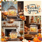 Fall Snow Globe Lantern Thanksgiving Pumpkins and Squirrels Water Lantern with Swirling Glitter 6H Timer Remote Control Fall Decorations for Home Thanksgiving Autumn Harvest (Pumpkin and Squirrel)