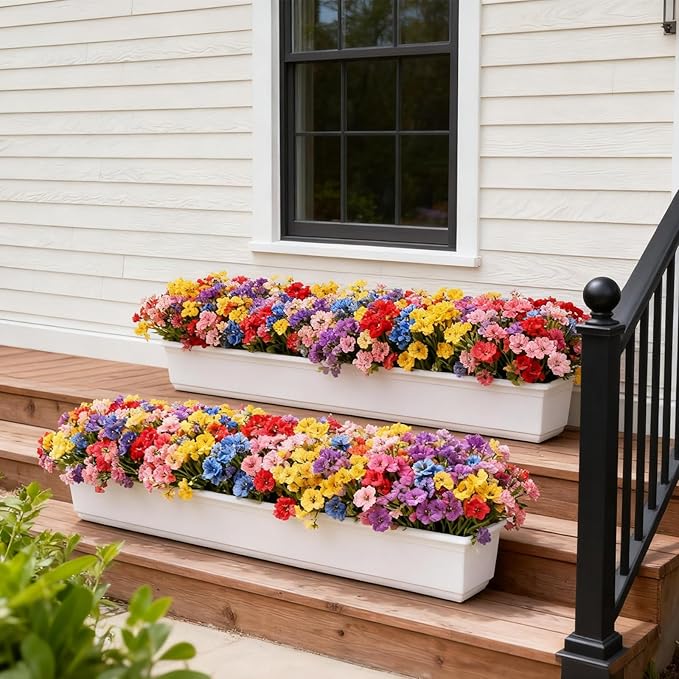 24 Bundles Artificial Flowers for Outdoor Faux Plants for Spring Summer Decoration, UV Resistant Realistic Silk Plastic Fake Flowers Garden Porch Patio Balcony Yard Front Home Decor