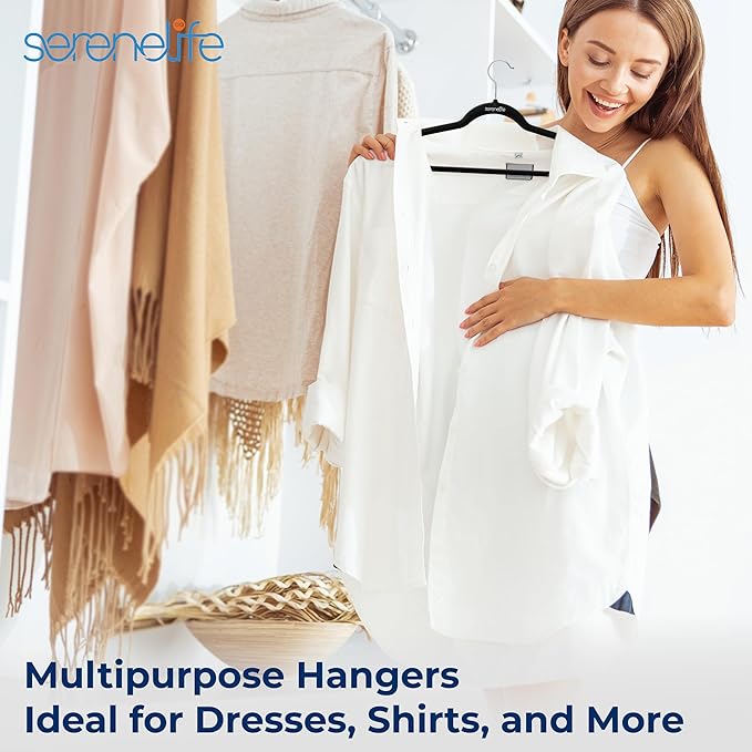 SereneLife 30 Pack Velvet Hangers – Non-Slip Clothes Hangers with Heavy Duty Design, Slim Space-Saving Coat Hangers with 360° Swivel Hook, Strong Lightweight Closet Organizer Set for Clothes (Black)