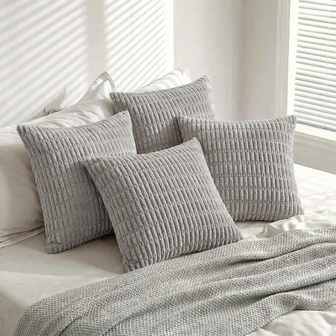 Fancy Homi 4 Packs Decorative Throw Pillow Covers for Living Room Couch Bed, Modern Farmhouse Boho Home Décor Accent Cushion Case, 22" x 22", Gray