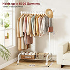 SLEEPING LAMB Heavy Duty Clothing Racks for Hanging Clothes, Metal Rolling Clothes Rack with Wheels, Sturdy Garment Wardrobe Rack for Bedroom, Laundry Room, White