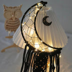 Dream Catcher with LED String Lights Handmade Boho Macrame Wall Hanging Woven Decoration Ornament with Photo Clips for Room Wedding Home Decor (Black Moon)