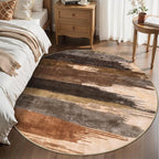 Ciicool 5ft Round Washable Rug, Modern Abstract Circle Rugs, Non-Slip Thin Lightweight Rug Black Brown Circular Print Distressed Carpet for Bedroom Living Room Under Dining Table Home Office Decor