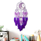Large Dream Catchers, Handmade Woven Moon Healing Crystal Stone Dream Catcher Wall Hanging Ornament for Bedroom Living Room Wedding Party Decor, Festival Blessing Craft Gift (Purple Moon)