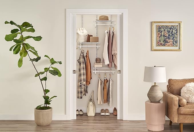 ClosetMaid ShelfTrack Wire Closet Organizer System, Adjustable from 2 to 4 Ft., With Shelves, Clothes Rods, Hardware, Durable Steel, White