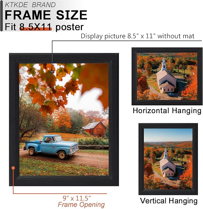 KTKDE 8.5x11 Picture Frame Set of 5,Certificate Frame Black with Clear Plexiglass, 8.5 by 11 Picture Diploma Document Degree Frames for Wall and Tabletop,best gift