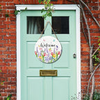 Welcome Spring Summer Tulip Flower Front Door Sign Spring Door Decorations Floral Wooden Hanging Sign Summer Door Hanger Tulip Wreath Wall Sign for Indoor Outdoor Porch Yard Garden Decor 12x12 Inch