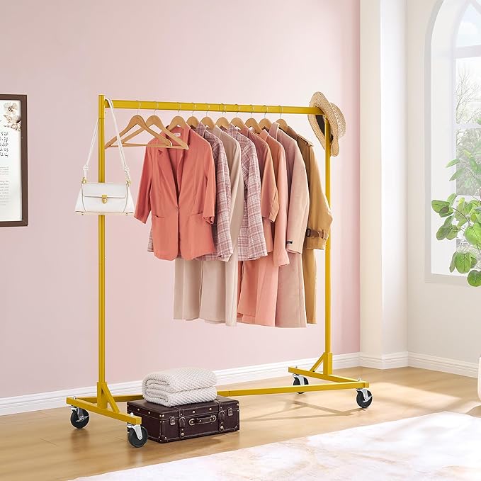 Hoctieon Z Rack, Rolling Clothes Racks with Z-Base, Heavy Duty Garment Rack, Clothing Racks for Hanging Clothes, Sturdy Metal Hanging Holder, Clothes Organizer Rack, Gold