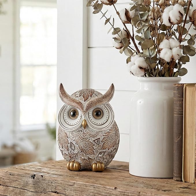 Smadeer Owl Statue and Figurine for Home Decor Accents Adorable Owl for Shelf Bookshelf Bedroom Living Room Office Table Desk Modern Decorations Animal Sculpture for Birds Lovers