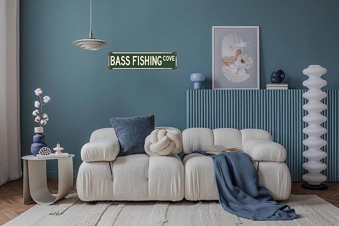 Bass Fishing Metal Sign 4x16 Inch Wall Decor for Home Bar for Man Cave & More Durable Metal Art for Sports Enthusiasts