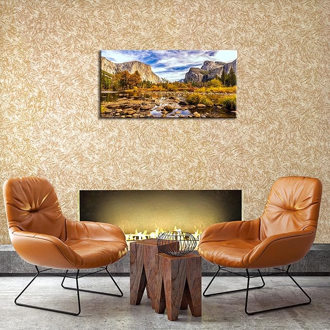 Yosemite Valley Mountain Wall Art Panorama of National Park Canvas Prints Nature Landscape Pictures Wall Decor Fall Stream Forest Painting Artwork for Living Room Bedroom Office Home Decorations