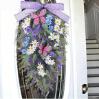 23" Lavender Teardrop Swag Wreath 2Pcs Spring Summer Swags for Front Door Faux Lavender Teardrop Swag with Butterfly Purple Wreath for Porch Wall Window Farmhouse Wedding Home Decor