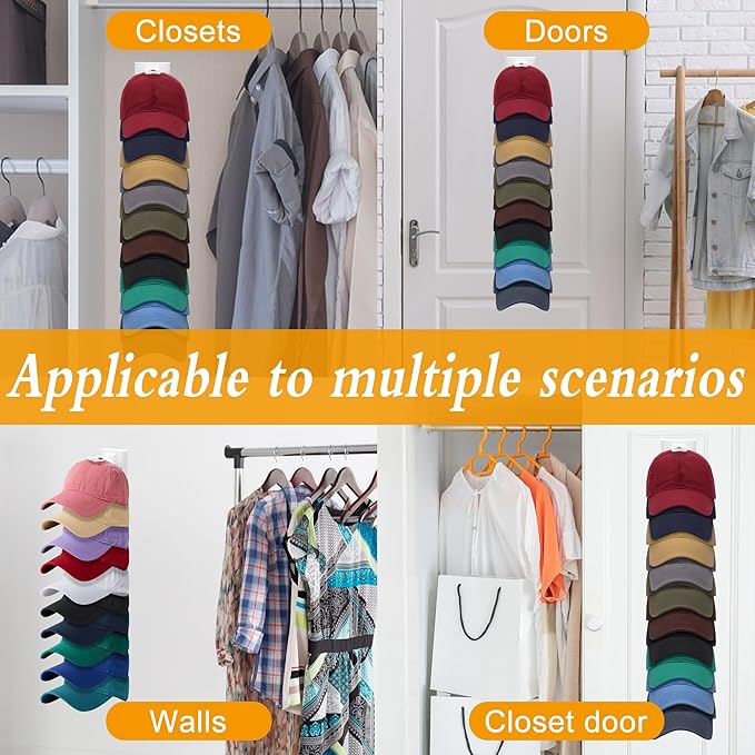 Hat Racks for Baseball Caps,Hats Rack Organizer Hold Up to 20 Hats,Hat Organizer for Baseball Caps Hat Holder Storage Display Adhesive/Wall Drilled for Wall,Door,Closet,Hat Racks for wall (1PK, White)
