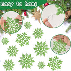 36pcs Christmas Lime Green Snowflake Ornaments，Plastic Lime Green Snow Flakes Hanging Ornaments for Christmas Tree Decor Winter Wonderland Frozen Birthday Party Holiday Home Decor Craft Snowflake