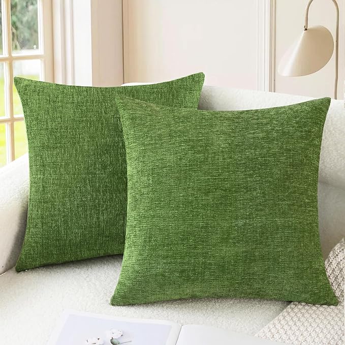 CaliTime Throw Pillow Covers Decorative 16 X 16 Inches Pack of 2 Cozy Chenille Cushion Cases for Couch Sofa Bed Living Room Home Forest Green